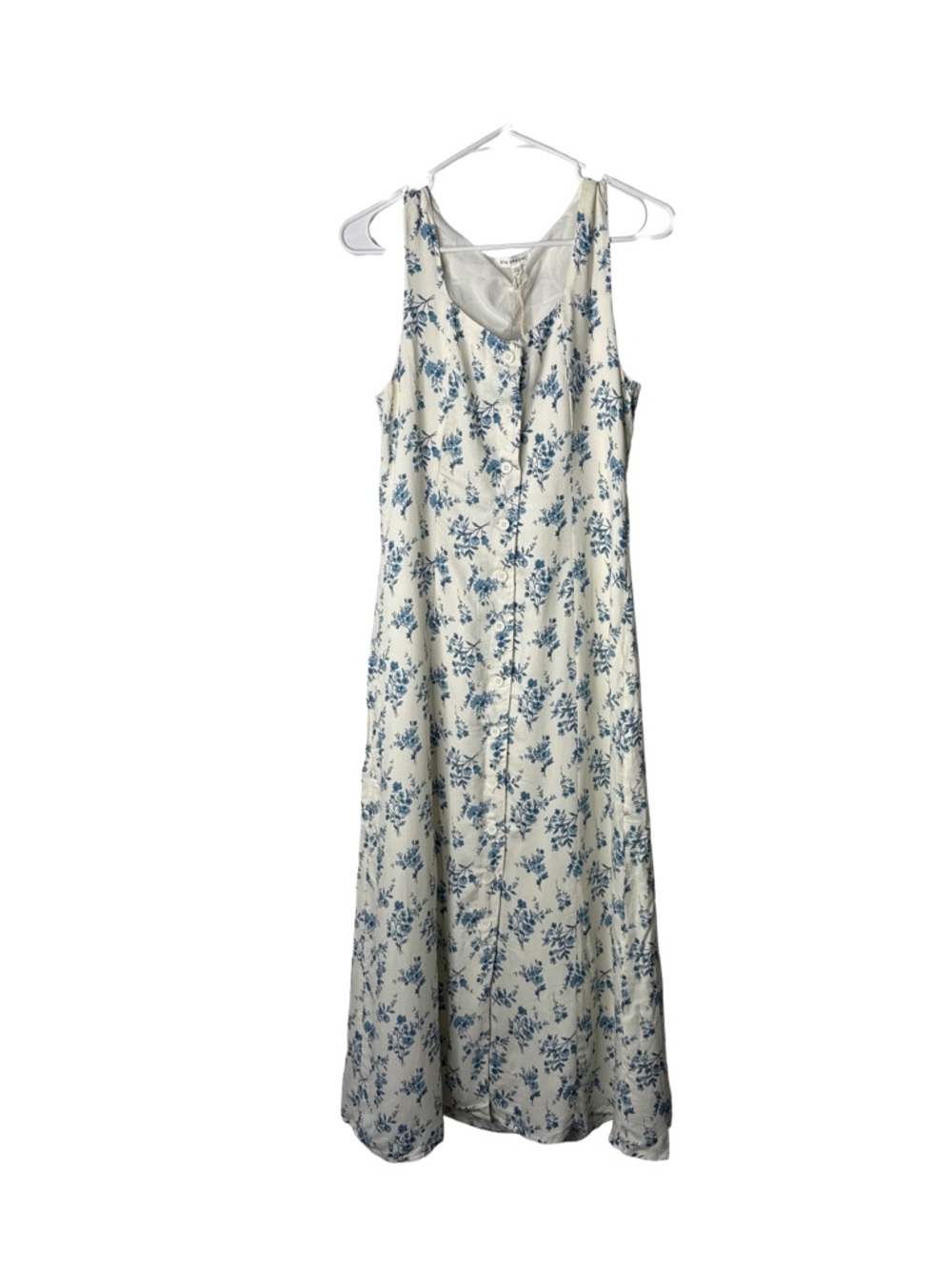 BLU PEPPER NWT Cottagecore Cream Blue Flowers Button Sleeveless Maxi Dress Sz L